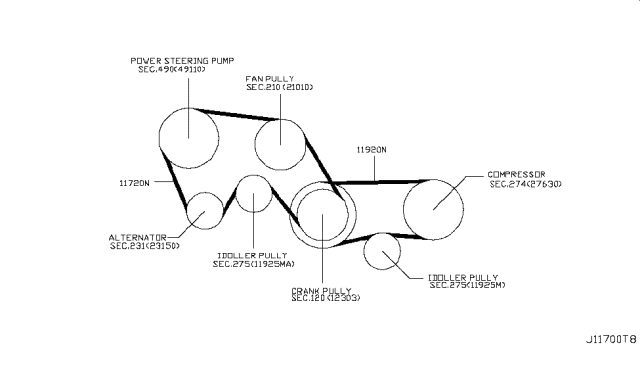 Infiniti-G Serpentine Belt diagram.png